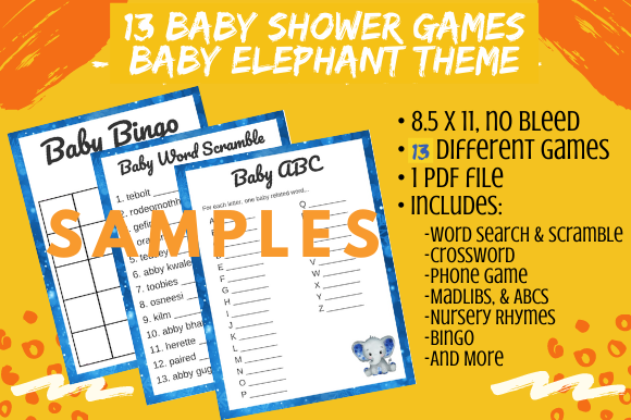 Download 13 Navy Elephant Baby Shower Game Bundle - Baby shower Collection