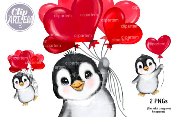 Download Penguins with Heart Balloons 2 PNG Set - Balloons Collection