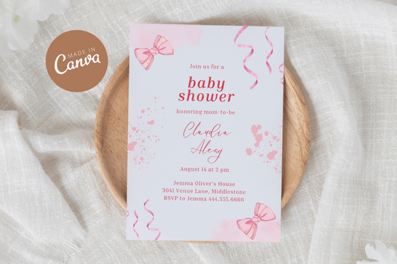 Download Coquette Baby Shower Invitiation Canva - Baby shower Collection