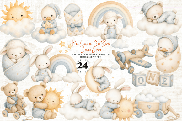 Download Here Comes the Son Baby Shower Clipart - Baby shower Collection