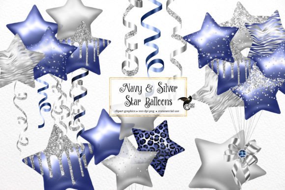 Download Navy and Silver Star Balloons Clipart - Premium Bundle