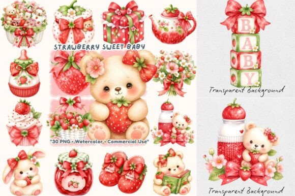 Download Sweet Strawberry Teddy Bear Baby Shower - Baby shower Collection