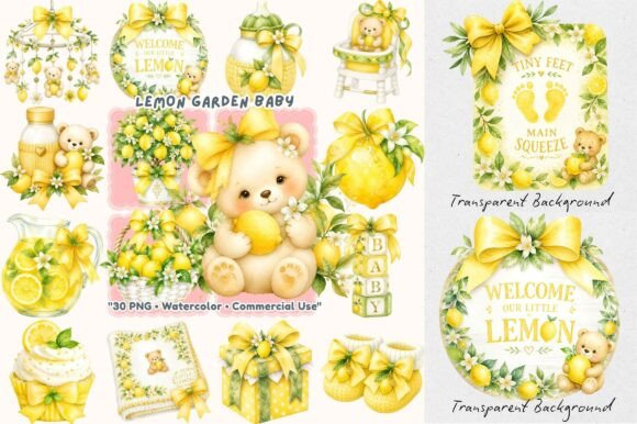 Download Lemon Teddy Bear Baby Shower Watercolor - Baby shower Collection