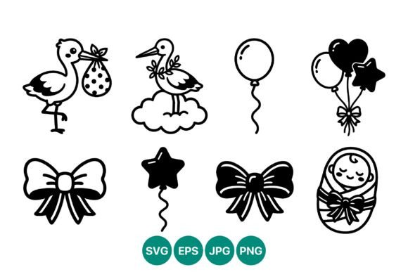 Download Baby Shower Stork Balloons Bows Vector - Balloons Collection