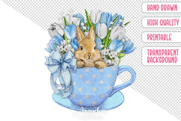 Download Baby Blue Cup with Bunny and Tulips - Baby blue Collection
