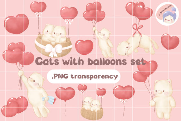 Download Cats with Heart-shaped Balloons Set - Balloons Collection
