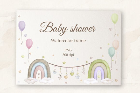 Download Baby Shower. Watercolor Frame PNG. - Baby shower Collection