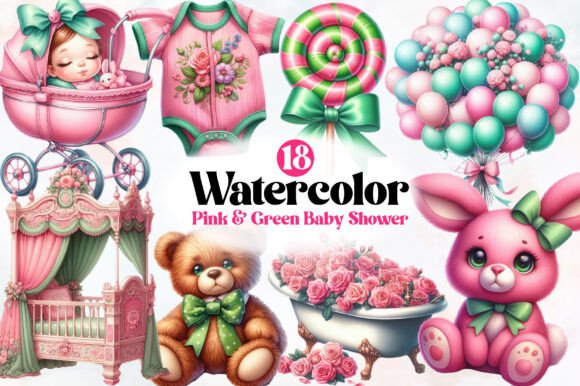 Download Pink &amp; Green Coquette Baby Shower Clipar - Baby shower Collection