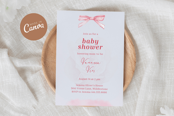 Download Coquette Baby Shower Invitiation Canva - Baby shower Collection