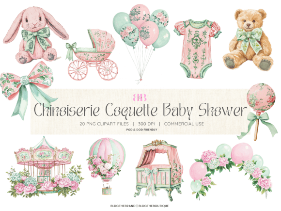 Download Pink &amp; Green Coquette Baby Shower PNGs - Baby shower Collection
