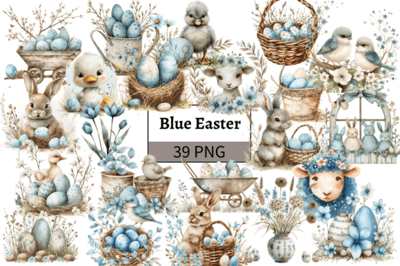 Download Cute Baby Blue Easter Clipart Bundle - Baby blue Collection
