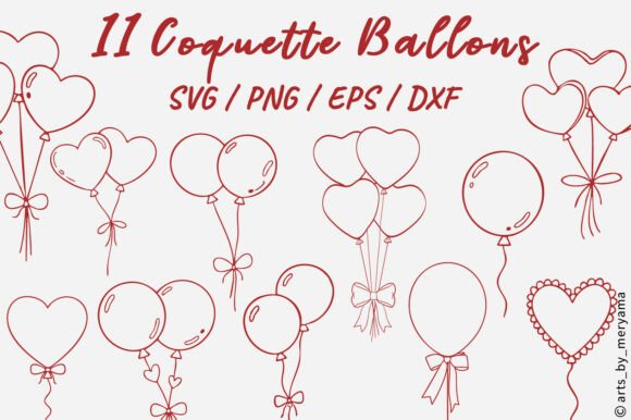 Download 11 Coquette Bow Balloons Line Art SVG - Premium Resources